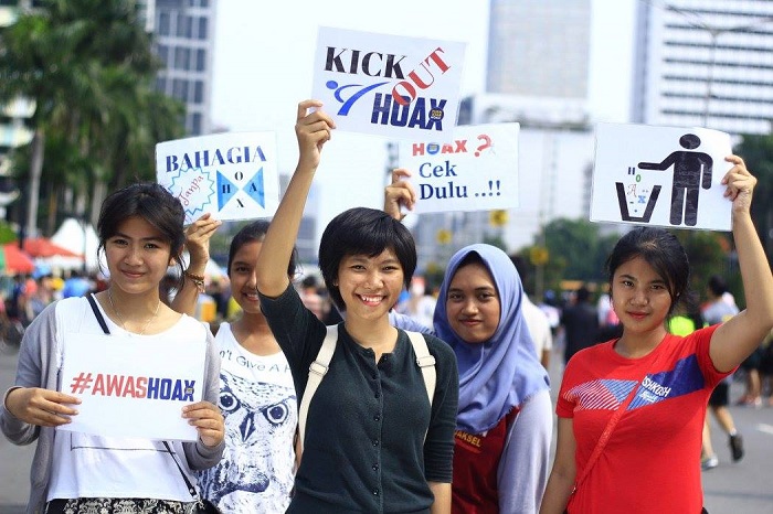 ‘Anti-hoax’ demonstration by civil society group MAFINDO that aims to strengthen Indonesians’ digital literacy and resilience to online manipulation / Mafindo.or.id
